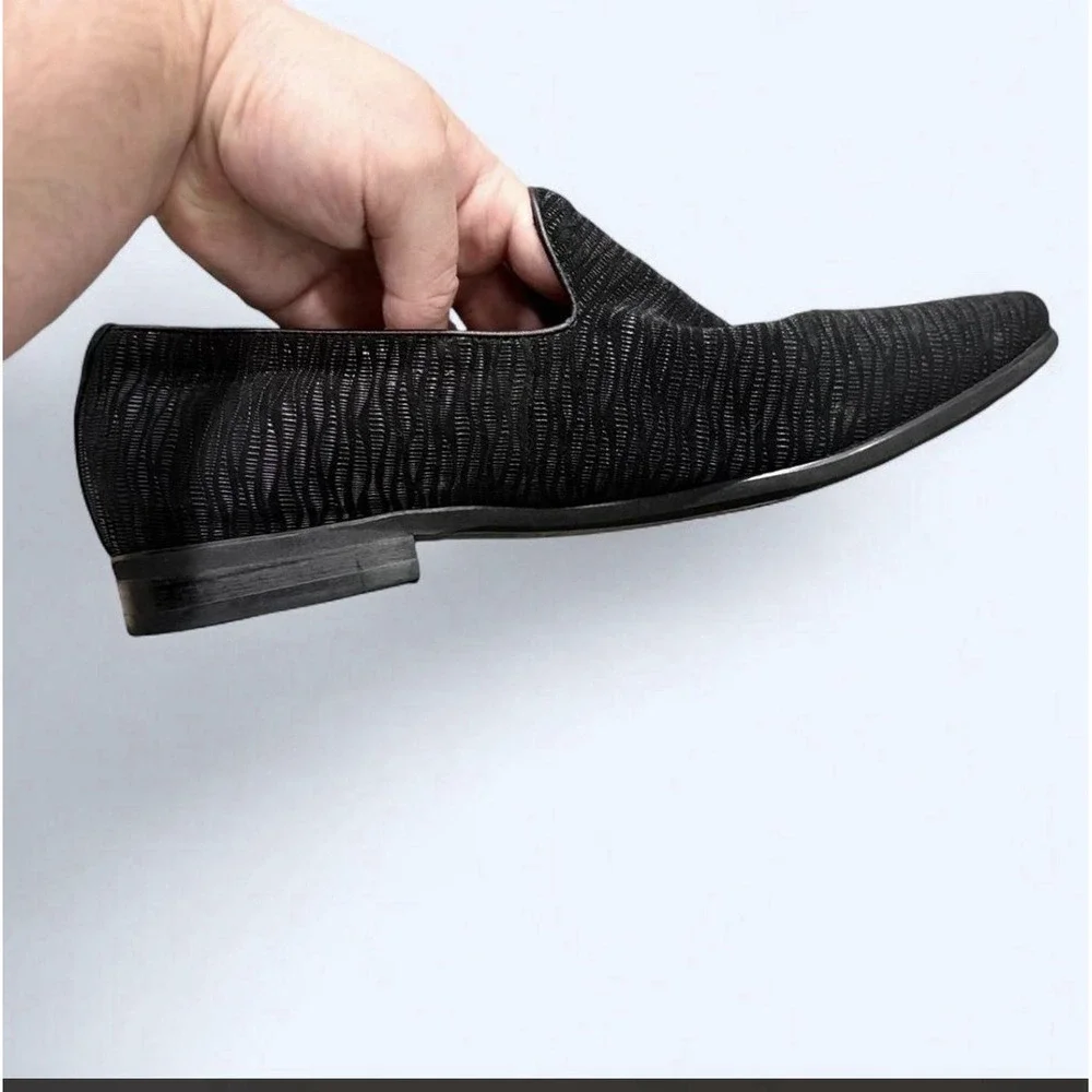KARL LAGERFELD Paris Velvet Leather Black Dress Shoes Weave Loafer Mens Size 9.5